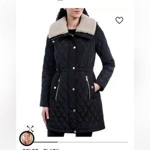 Michael Kors Hooded Faux-Fur-Trim Quilted Coat